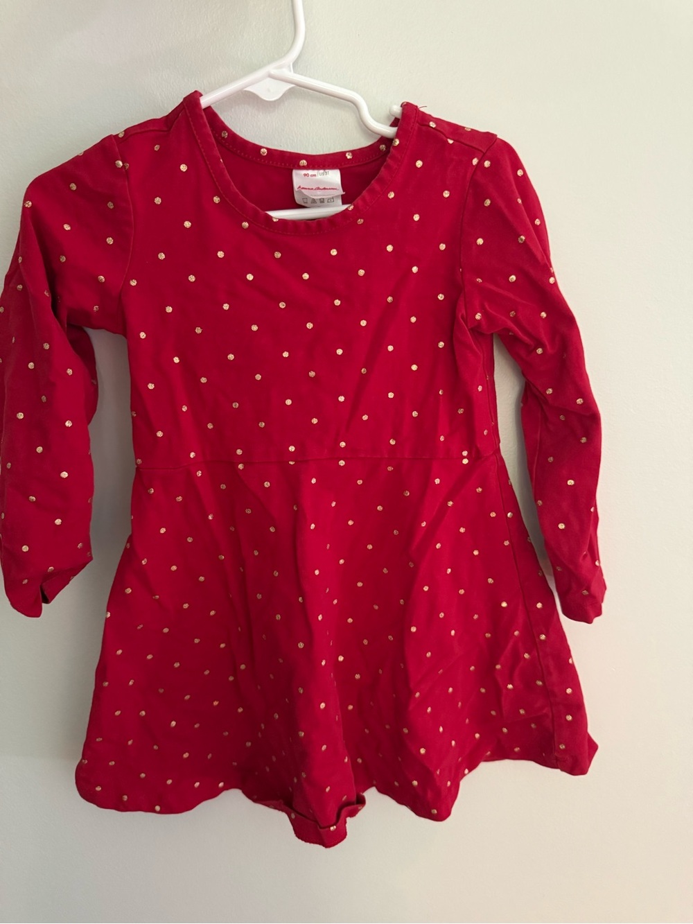 Hanna Andersson Red Knit Dress with Gold Polka Dots